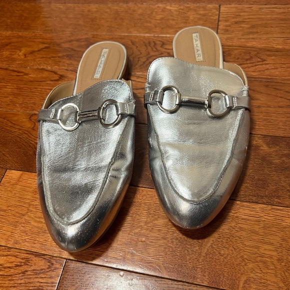 Womens Leather Metallic Mules Silver 79medium - Picture 6 of 8